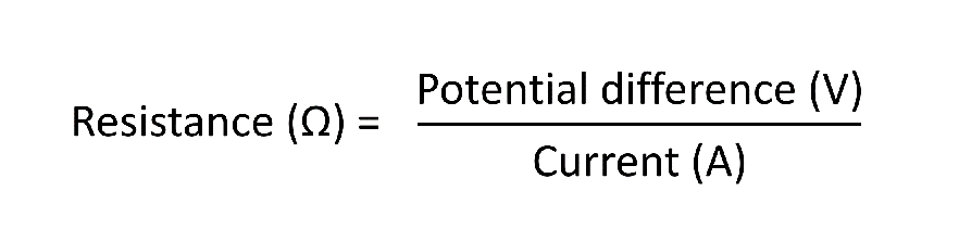 Resistance formula Image showing the formulae for calculating resistance.
