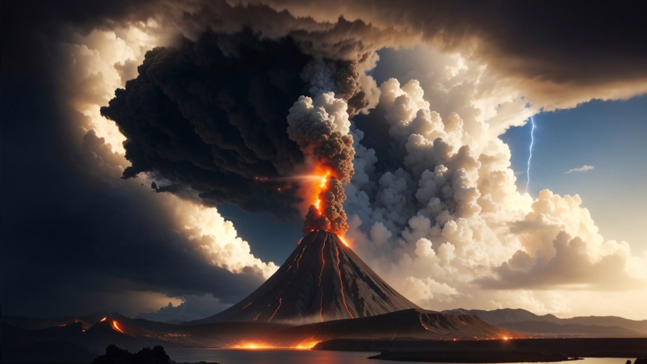 Volcano Image of a fiery erupting volcano.